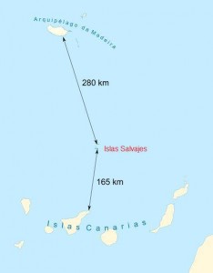 Distancia entre Salvajes, Canarias y Madeira (Foto del Facebook de Islas Salvajes).